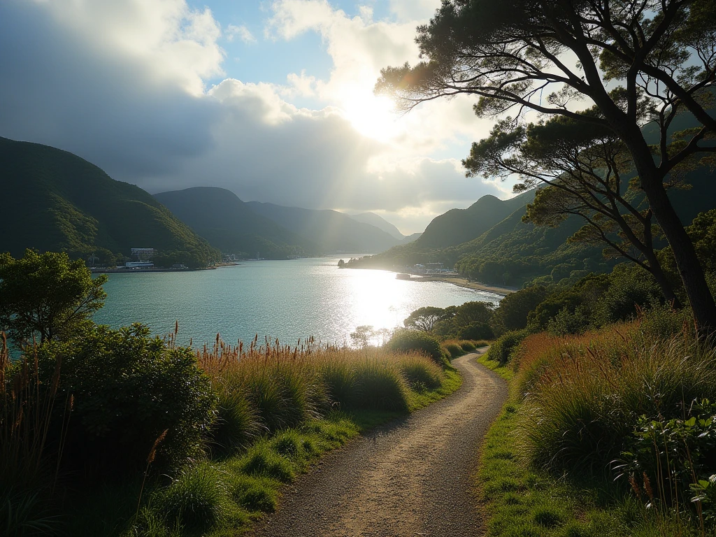 Abstract harbour light bands suggesting Auckland waterfront